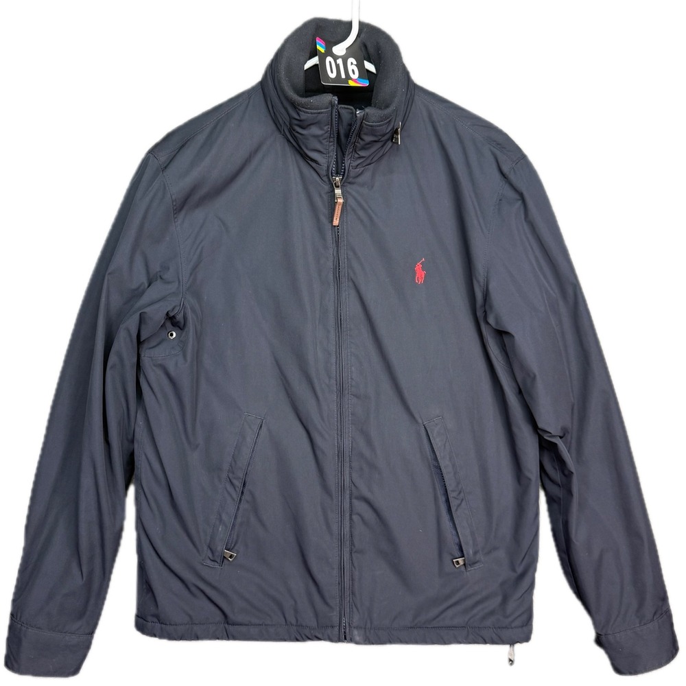 Polo Ralph Lauren Windbreaker Jacket Mens M Navy Blue Fleece Lined Full Zip Pony